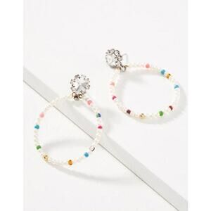 Anthropologie Leigh Hooped Post Earrings Pearl